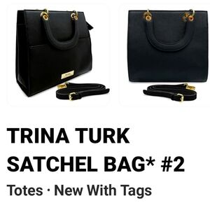 Trina Turk Elegant Black Satchel with Gold Accents